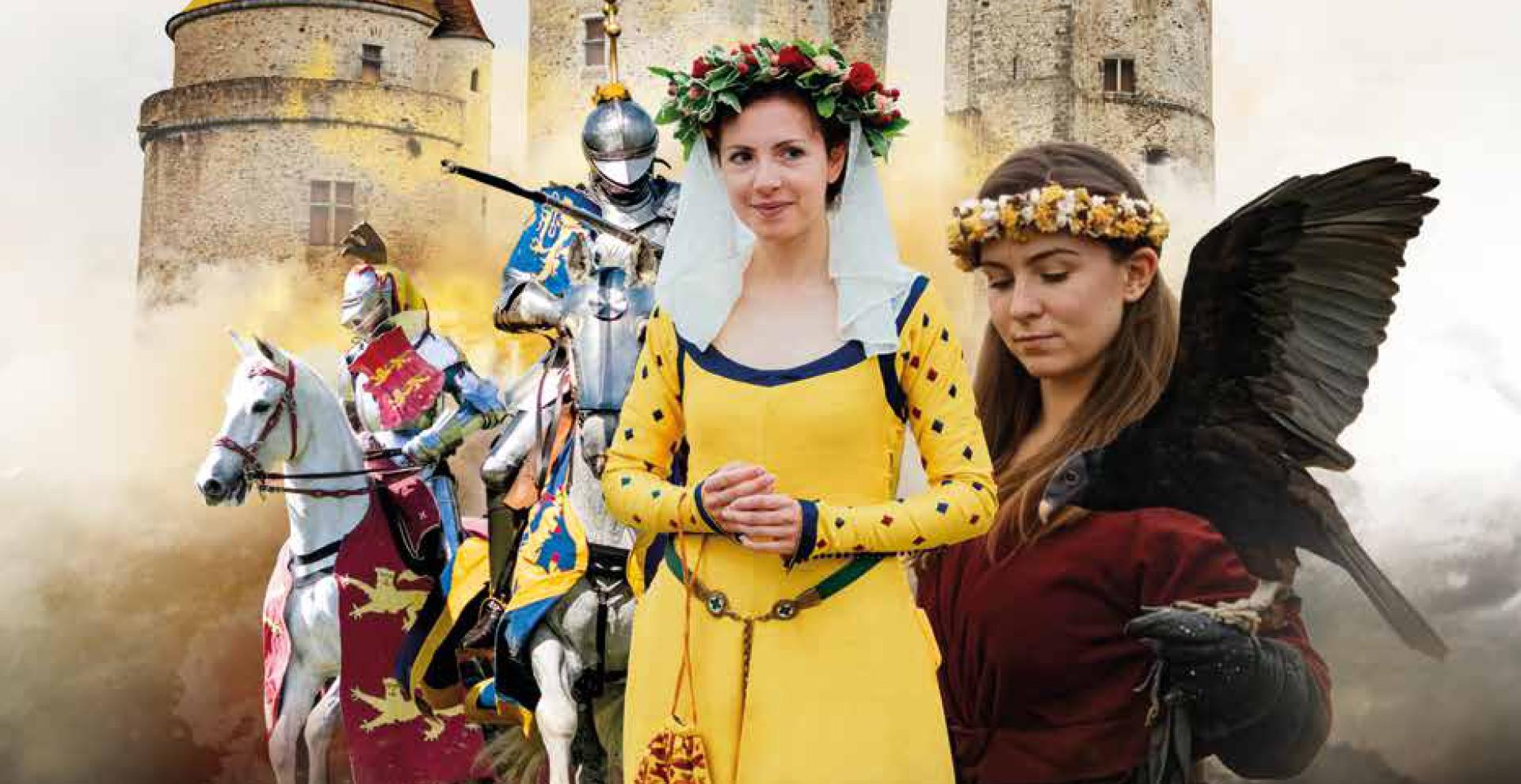 dame, fauconnière et chevalier