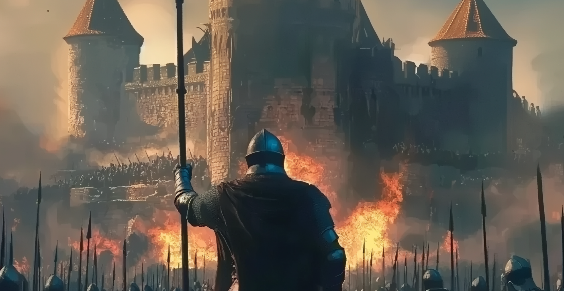 Armée de soldats attaquant le château