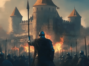 Armée de soldats attaquant le château