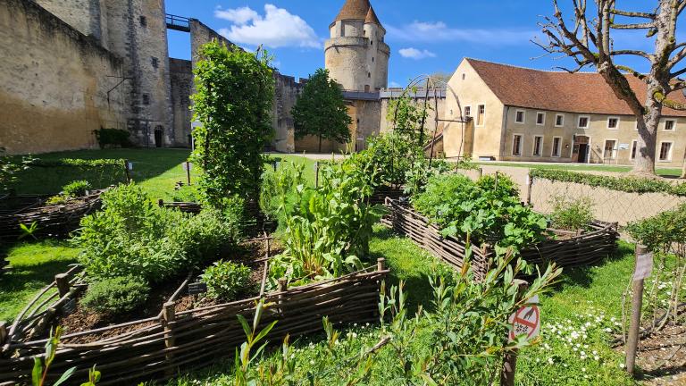 vue du jardin médiéval avec le château en arrière-plan 